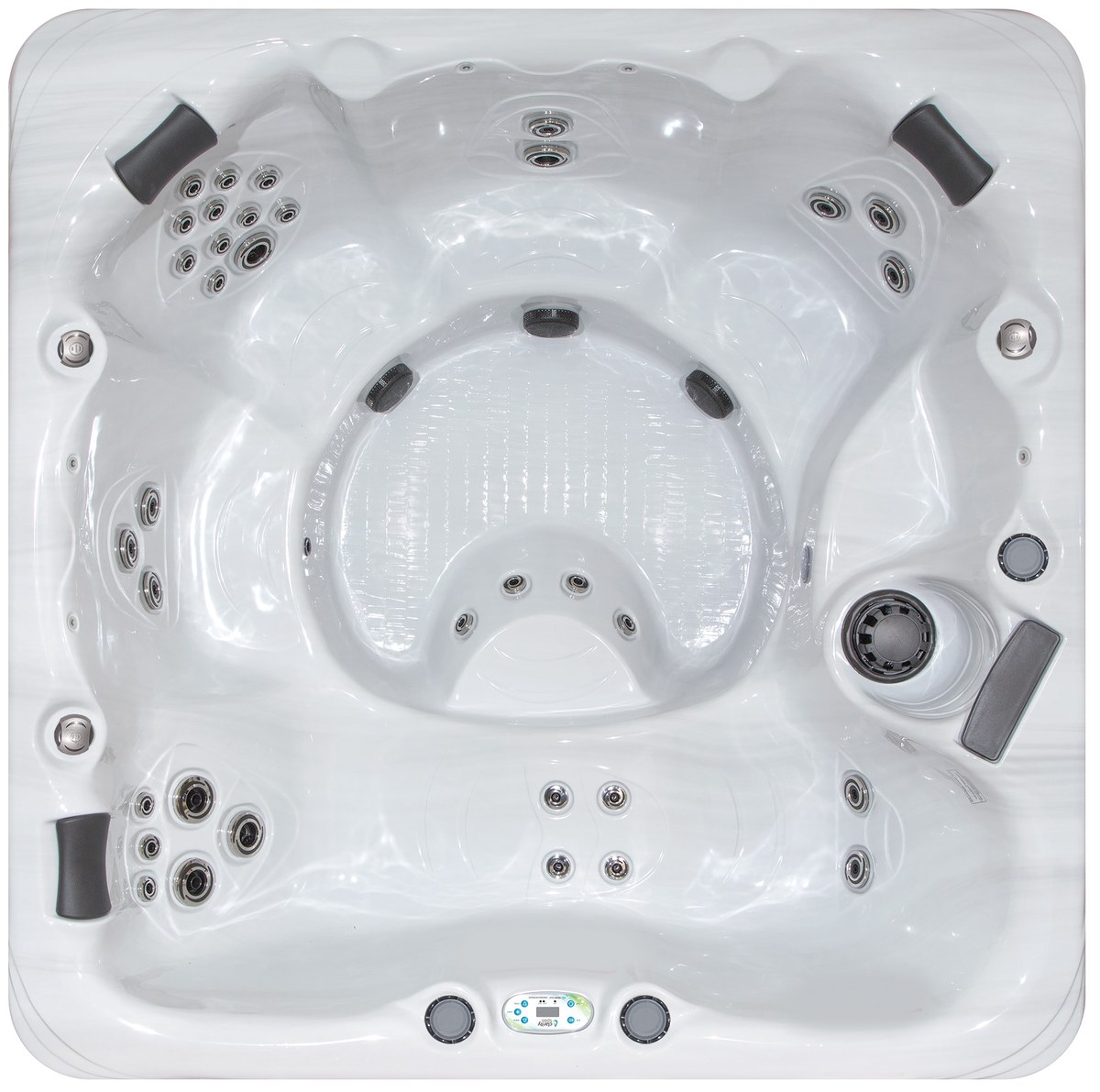 Top-down view of the Clarity Balance 7 showing interior seating and jet layout