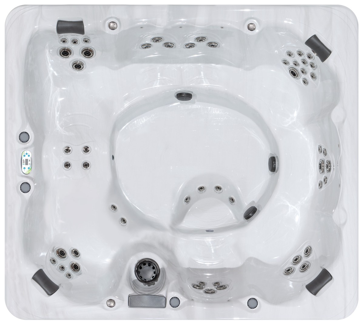 Top-down view of the Clarity Balance 9 showing interior seating and jet layout