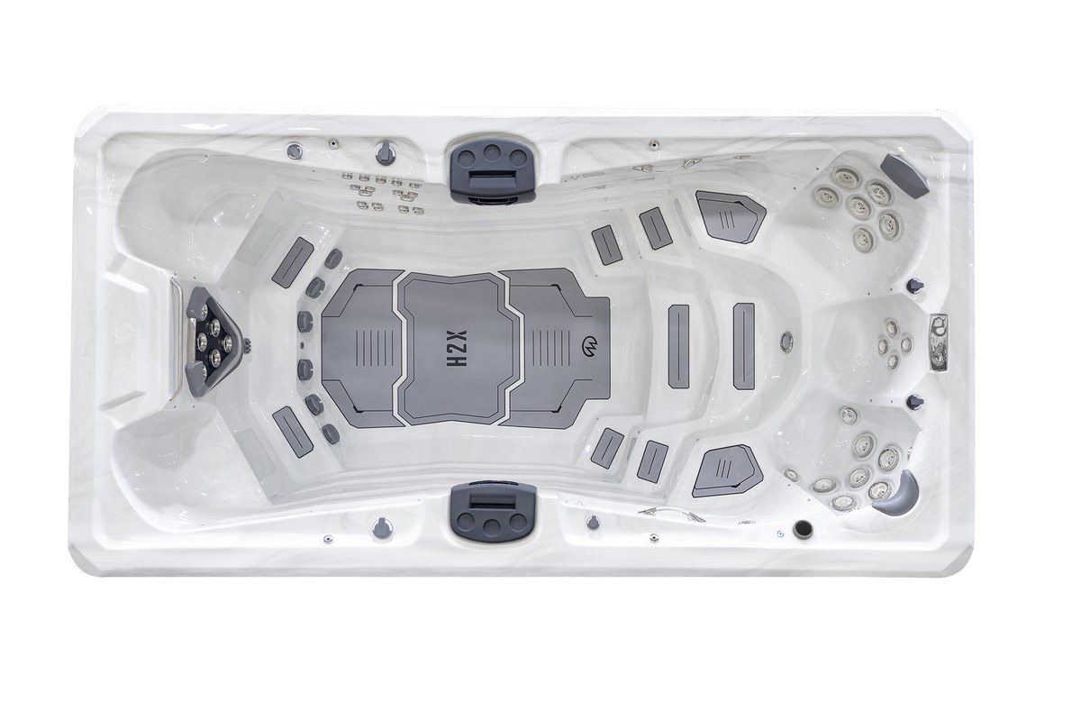 Top-down view of the Master Spas Challenger 15D swim spa showing interior layout