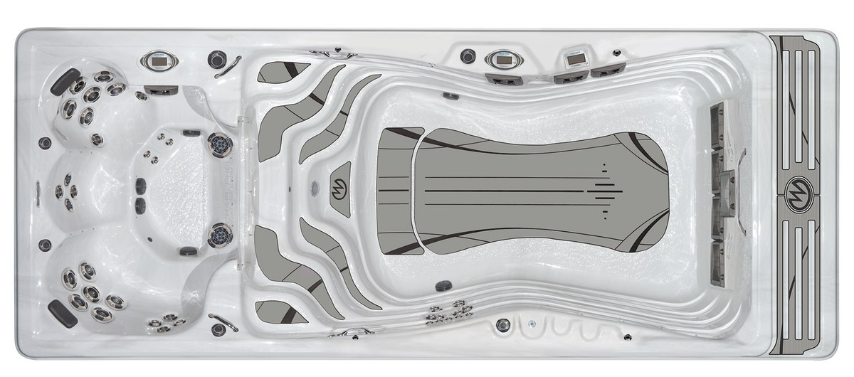 Top-down view of the Master Spas MP Momentum Deep swim spa showing interior layout
