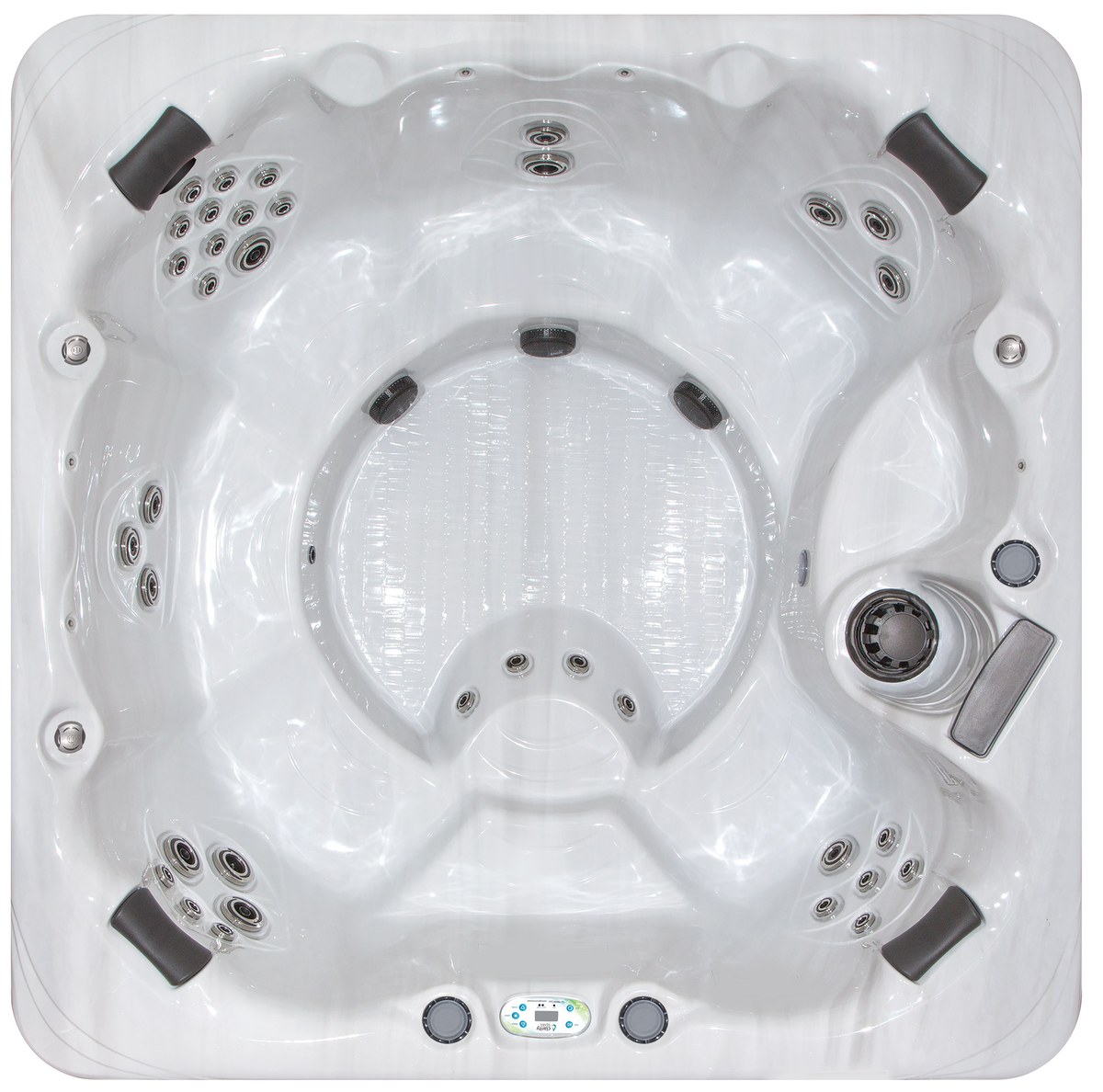 Top-down view of the Clarity Precision 7 showing interior seating and jet layout