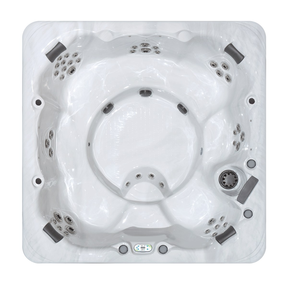 Top-down view of the Clarity Precision 8 showing interior seating and jet layout
