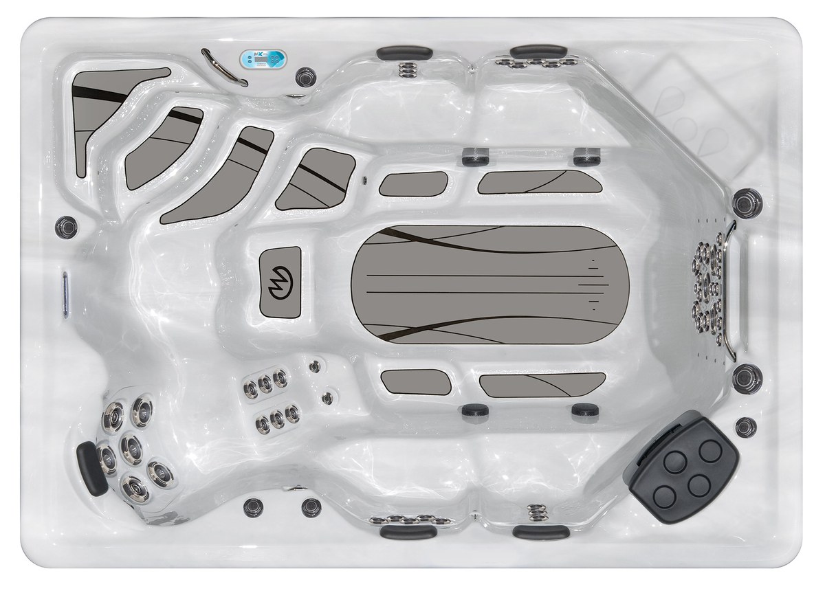 Top-down view of the Master Spas Therapool D swim spa showing interior layout