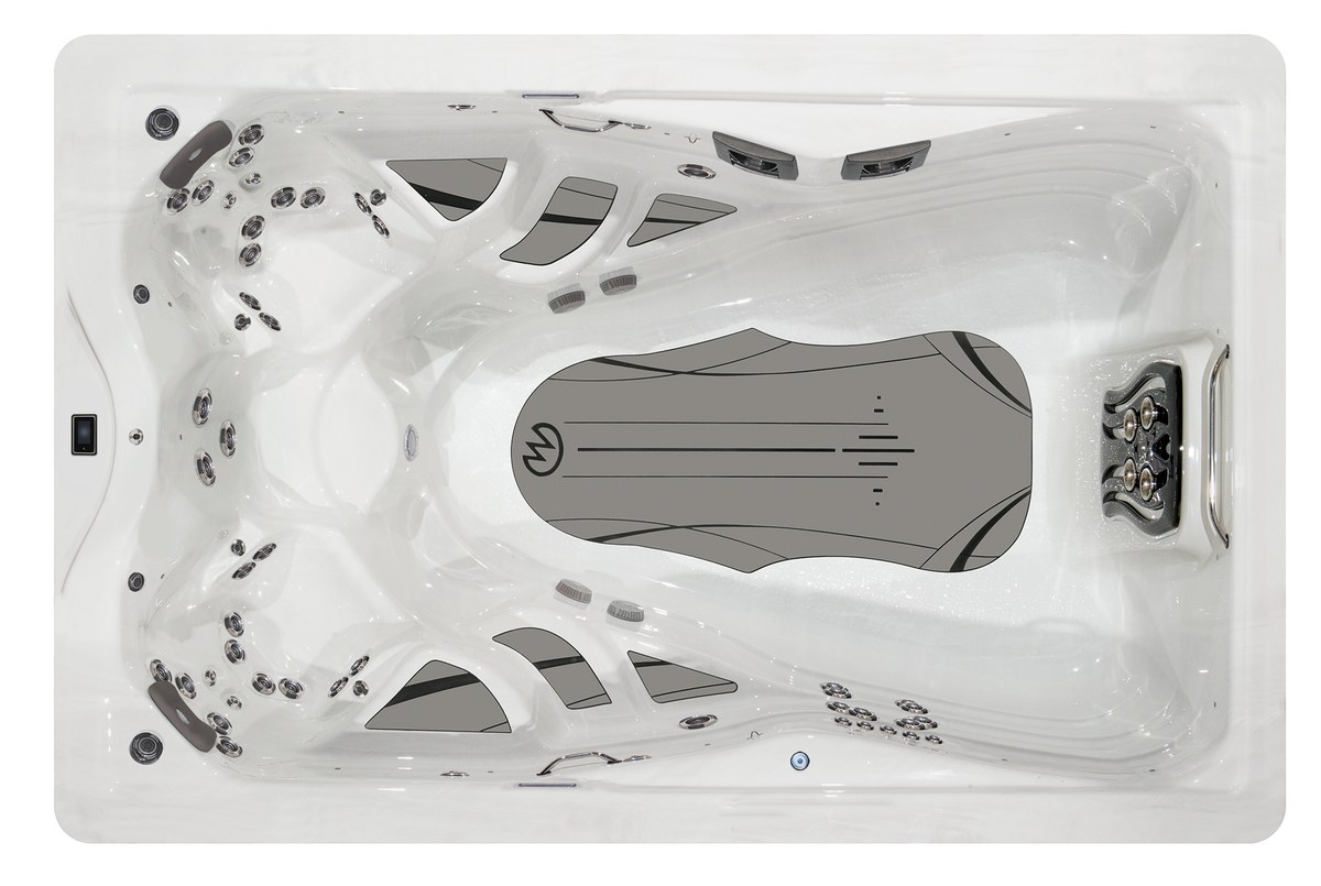 Top-down view of the Master Spas Trainer 12 swim spa showing interior layout