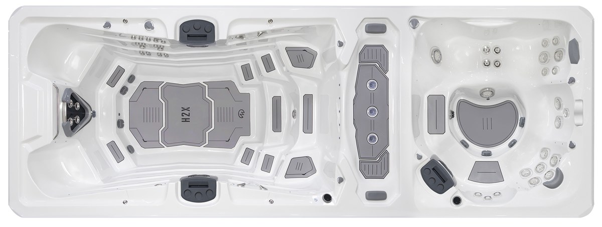 Top-down view of the Master Spas Trainer 21D swim spa showing interior layout